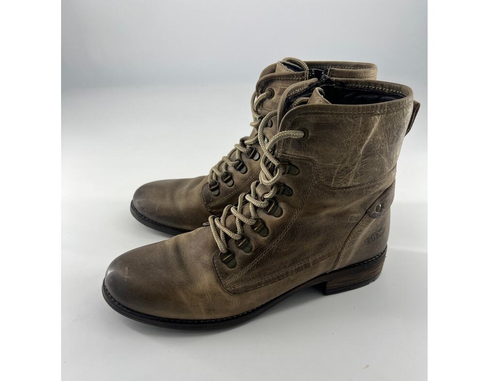 Taos Combat Ankle Boot Womens Size 10 Distressed Tan Camel Brown Zip Lace Up